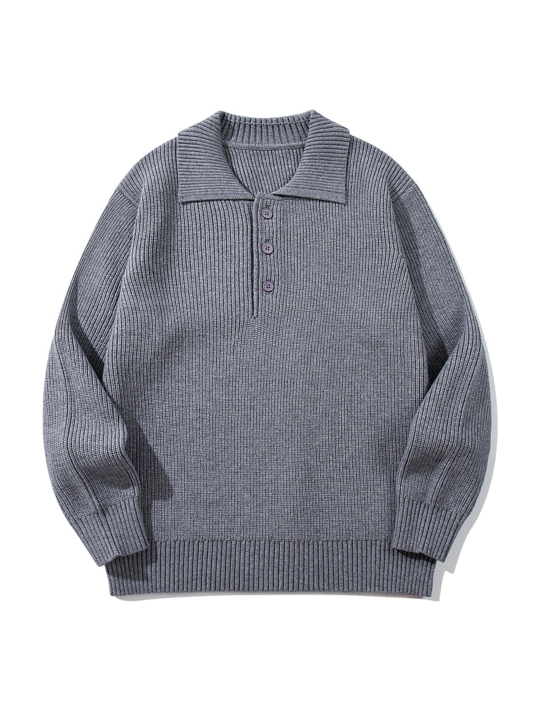 Herren Gerippter Polokragenpullover mit dreifacher Knopfleiste und Relaxed-Fit Shop Nory