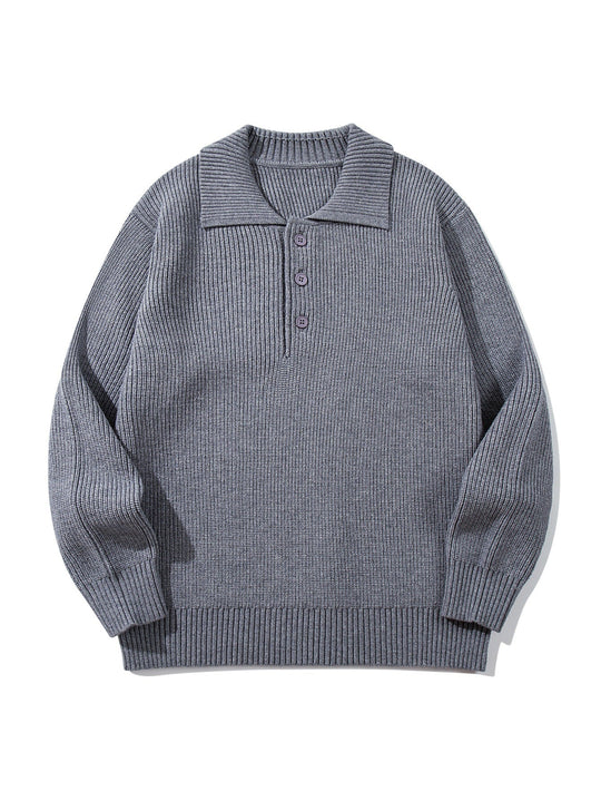 Herren Gerippter Polokragenpullover mit dreifacher Knopfleiste und Relaxed-Fit Shop Nory