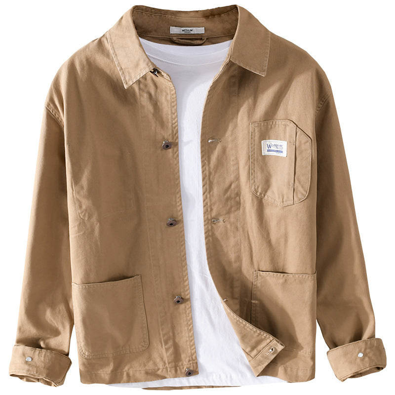 Herren Leichte Baumwoll-Chorejacke im Worker‑Stil mit Kentkragen und aufgesetzten Taschen Shop Nory