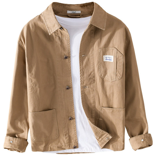 Herren Leichte Baumwoll-Chorejacke im Worker‑Stil mit Kentkragen und aufgesetzten Taschen Shop Nory