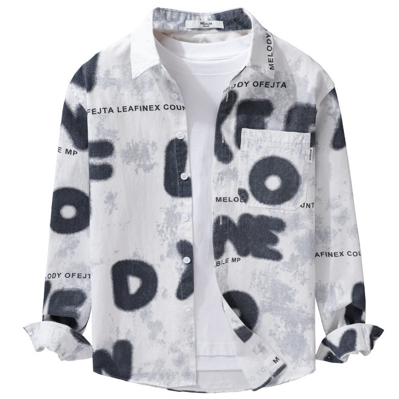 Herren Lockeres Baumwollhemd im Street‑Art‑Print mit aufgesetzter Brusttasche Shop Nory