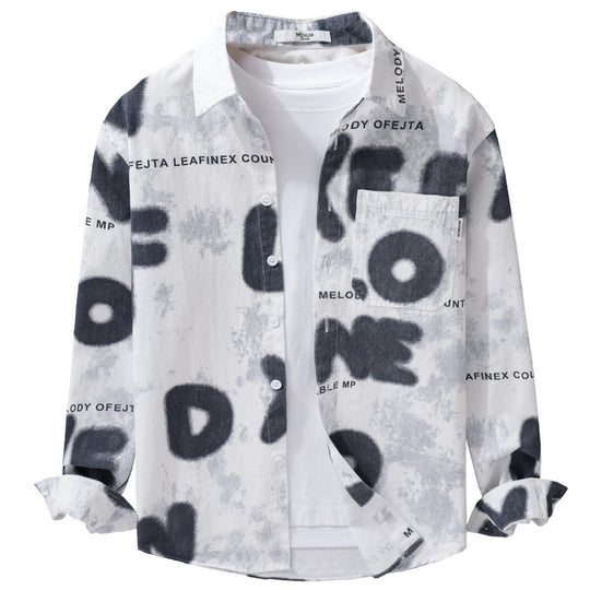 Herren Lockeres Baumwollhemd im Street‑Art‑Print mit aufgesetzter Brusttasche Shop Nory