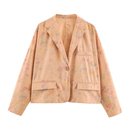 Damen Boxy-Blazerjacke mit floraler Seidenoptik, Ein-Knopf-Verschluss und Pattentaschen Shop Nory