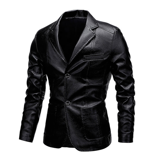Herren Slim-Fit Kunstleder-Sakko mit Reverskragen und aufgesetzten Pattentaschen Shop Nory