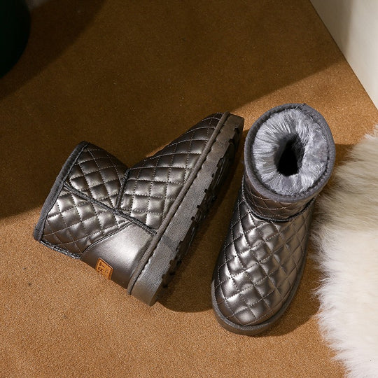 Damen Gestepptes Kurzstiefel-Boot mit Teddyfutter und rutschfester Profilsohle Shop Nory