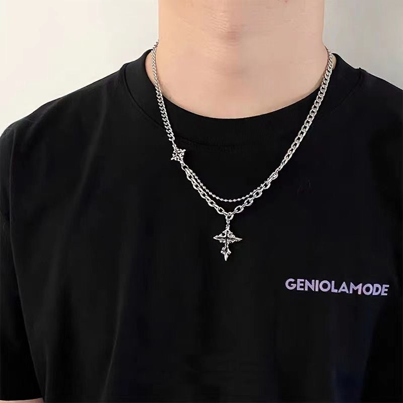 Damen Kette mit dekorativem Kreuzanhänger und mehrschichtiger Gliederung Shop Nory