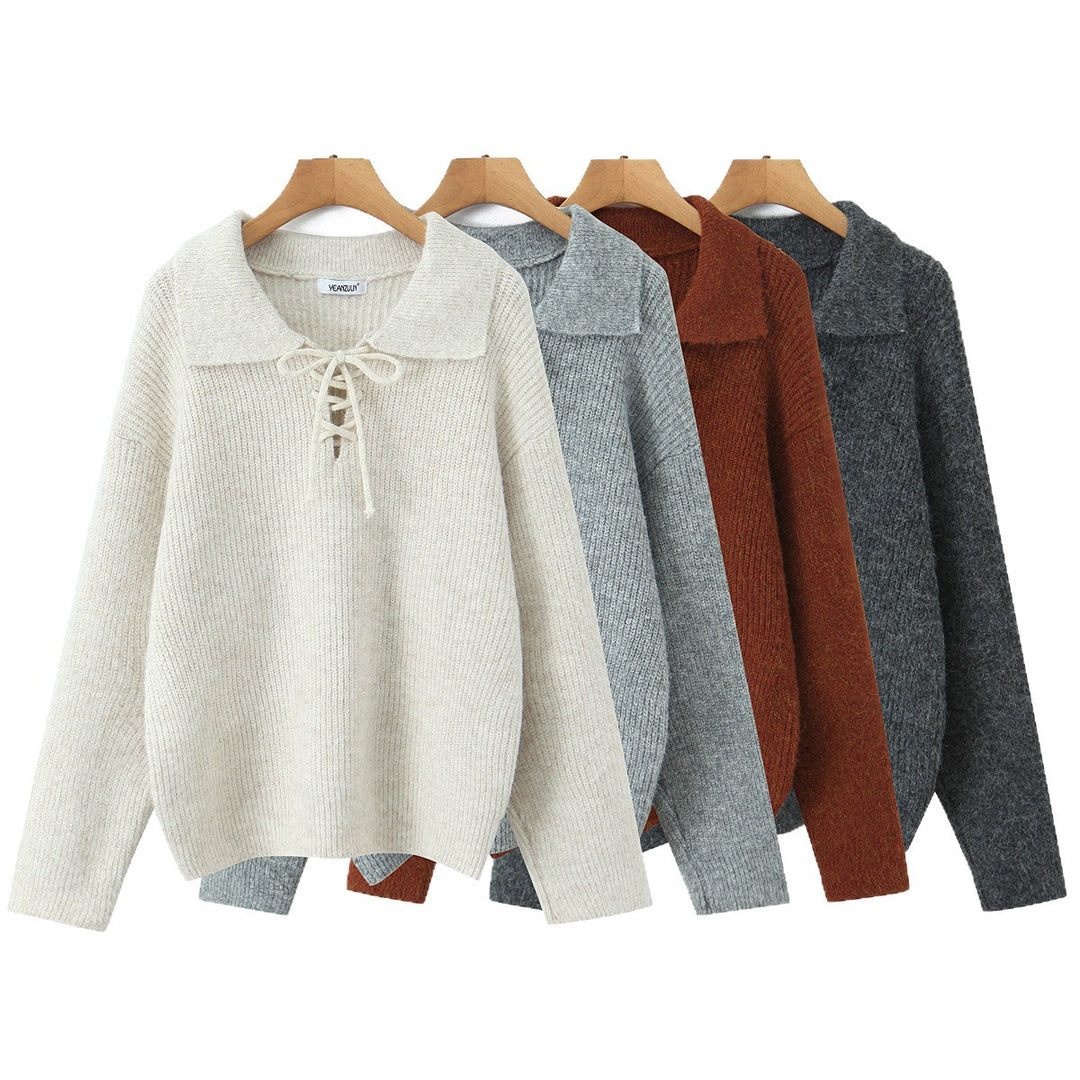 Damen Kuscheliger Strickpullover mit breitem Polokragen und Kordelbindung Shop Nory