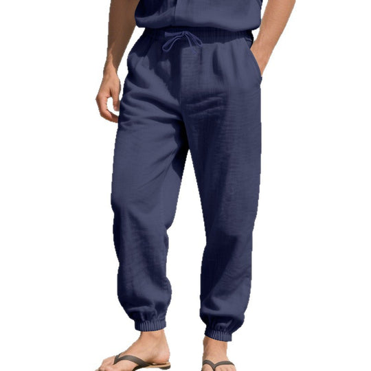 Herren Leinenoptik-Loungehose mit elastischem Bund, Kordelzug & gerippten Knöchelabschlüssen Shop Nory