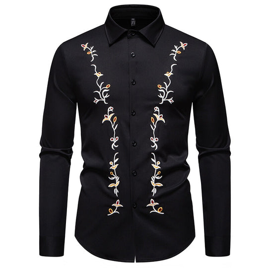 Herren Elegantes besticktes Hemd mit Kentkragen und figurbetonter Slim‑Fit‑Silhouette Shop Nory