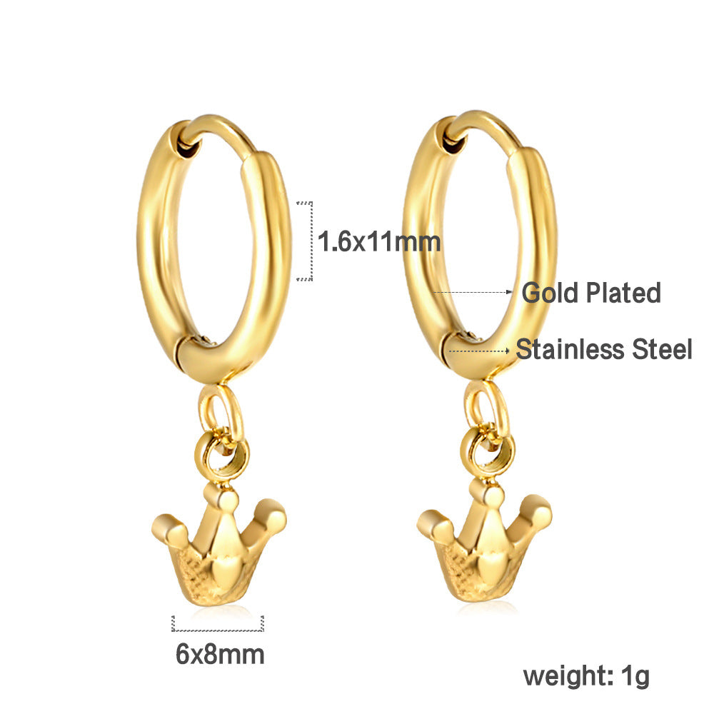Damen Hängende Ohrringe mit Krone-Anhänger aus goldplattiertem Edelstahl Shop Nory