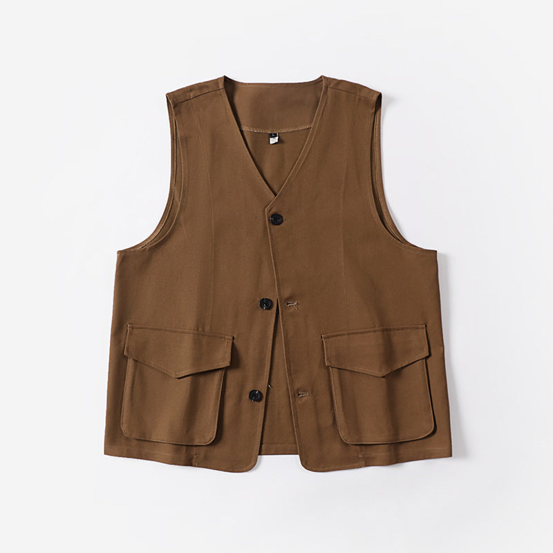 Herren Multifunktionale Baumwoll-Weste mit aufgesetzten Taschen und V-Ausschnitt Shop Nory