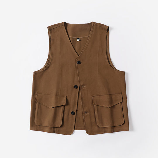 Herren Multifunktionale Baumwoll-Weste mit aufgesetzten Taschen und V-Ausschnitt Shop Nory
