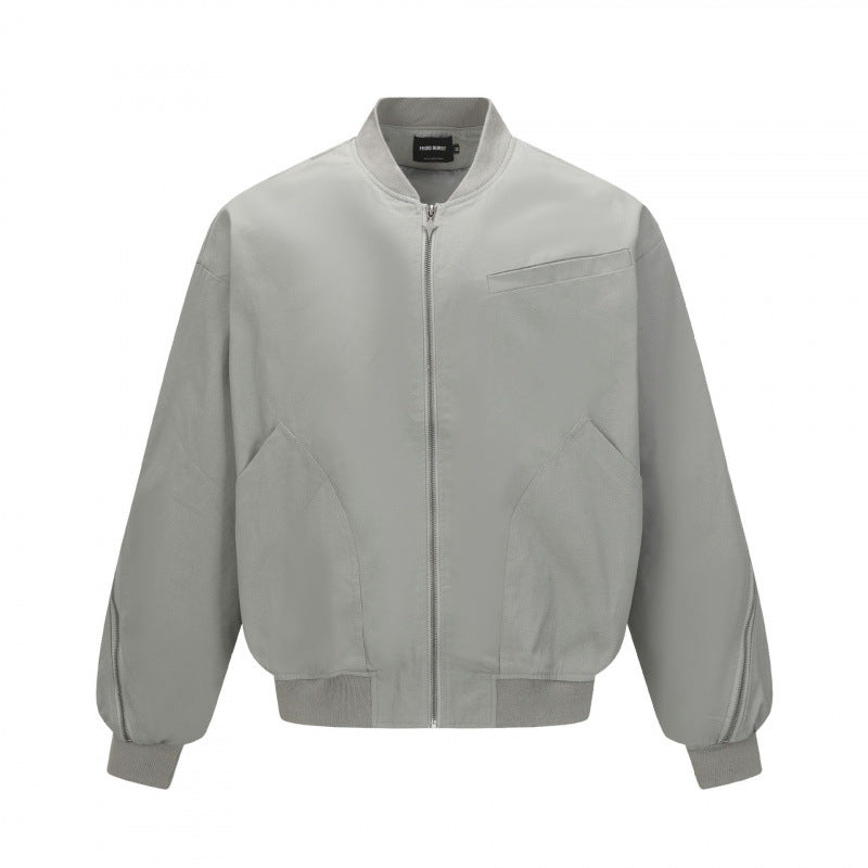 Unisex Boxy-Bomberjacke mit durchgehendem Reißverschluss, geripptem Saum und Brust‑Welttasche Shop Nory