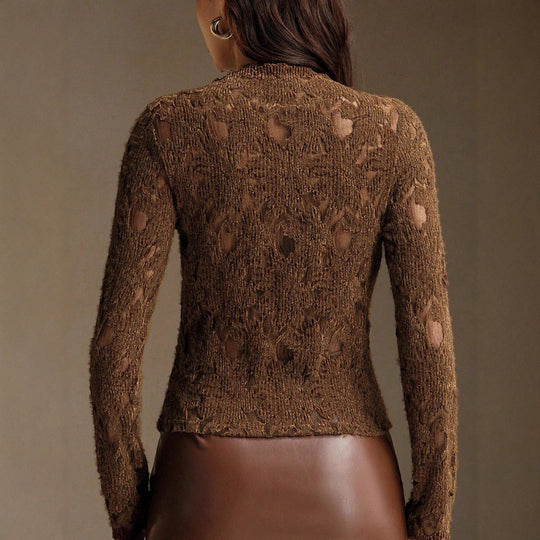 Damen Feinstrick-Transparentpullover mit Strukturspitze und Stehkragen Shop Nory