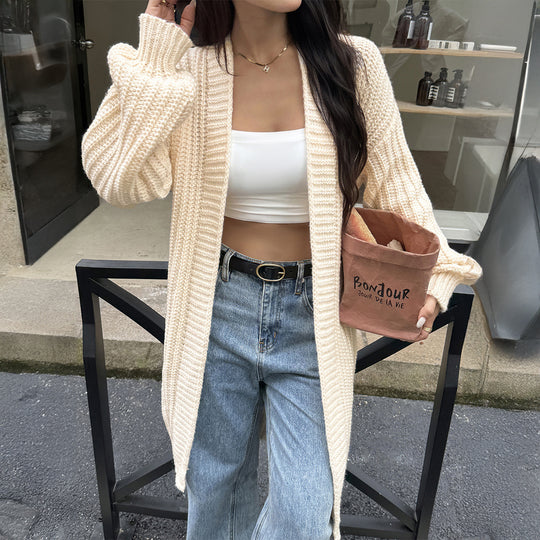 Damen nan lange Grobstrick-Cardigan mit offener Front und Ballonärmeln Shop Nory