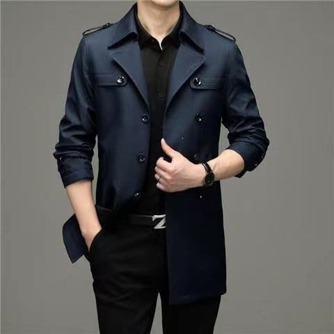 Herren Doppelreihiger taillierter Trenchcoat mit Schulterklappen Shop Nory