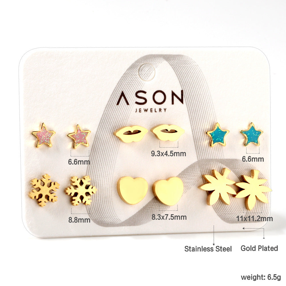 Damen Ohrstecker Set aus goldplattiertem Edelstahl mit verschiedenen Designs Shop Nory
