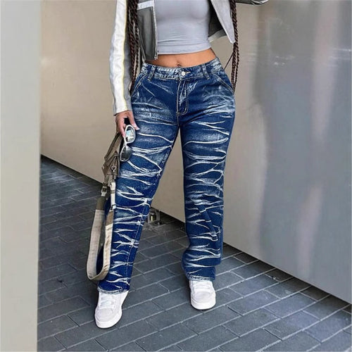 Damen High-Waist Straight-Jeans mit bleached Wave-Muster und Relaxed-Passform Shop Nory