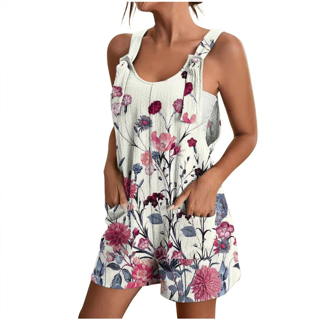 Damen lässiger Overall mit floralem Design und praktischen Taschen