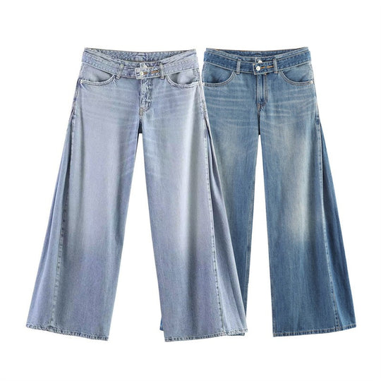 Damen Hochtaillierte weite Jeans-Culotte mit seitlichen Keileinsätzen Shop Nory