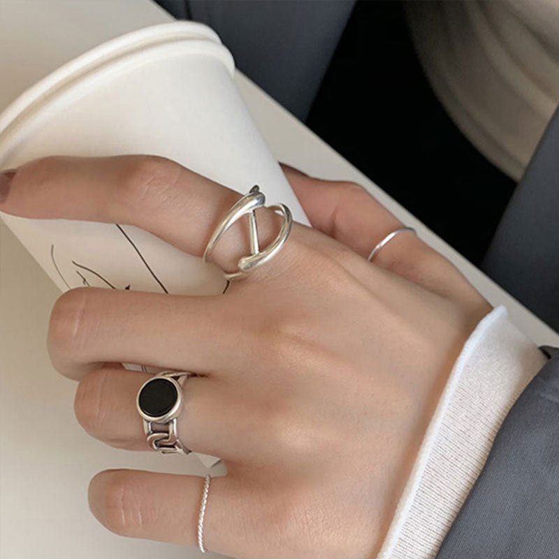 Damen Modischer Offener Ring mit stilvollem Kreis- und Zickzack-Design Shop Nory