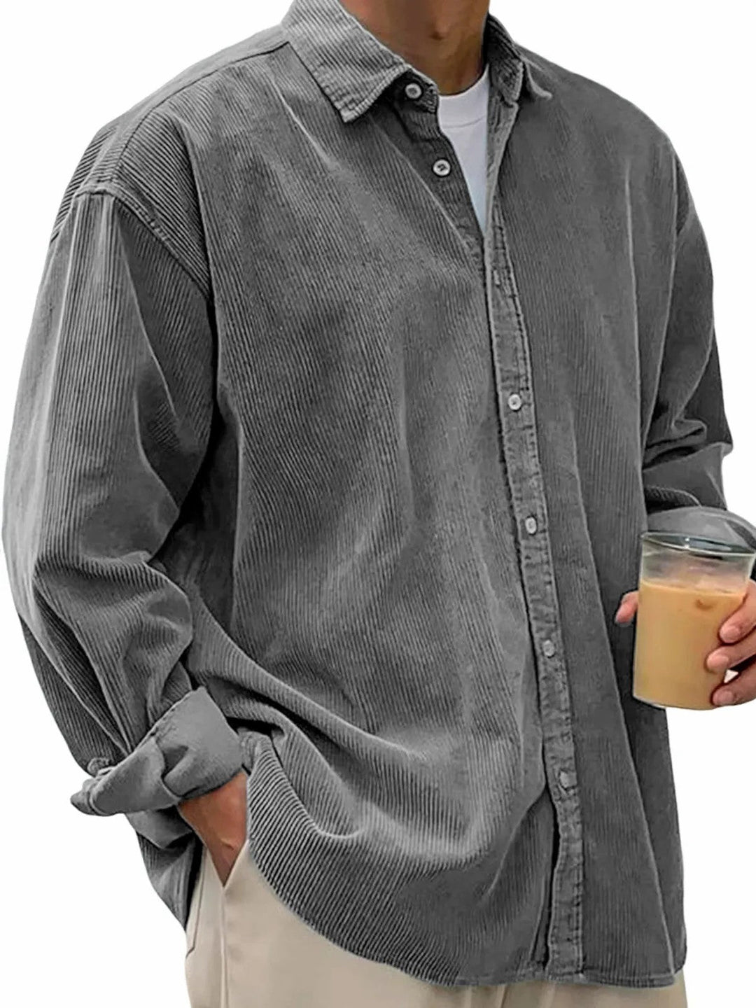 Herren nan lässiges Cordhemd aus Feincord mit Oversize-Schnitt