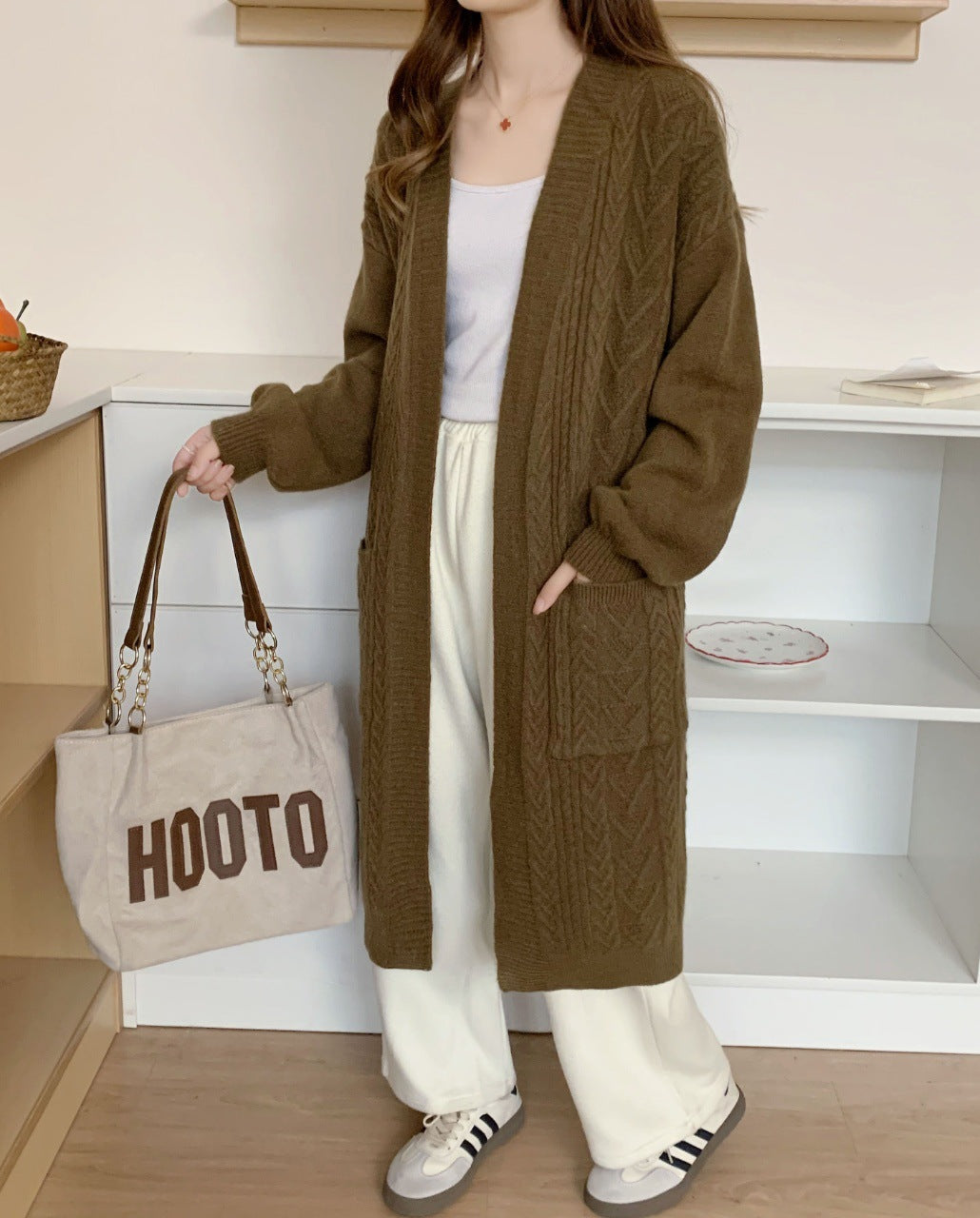 Damen Strickmantel mit Zopfmuster Shop Nory