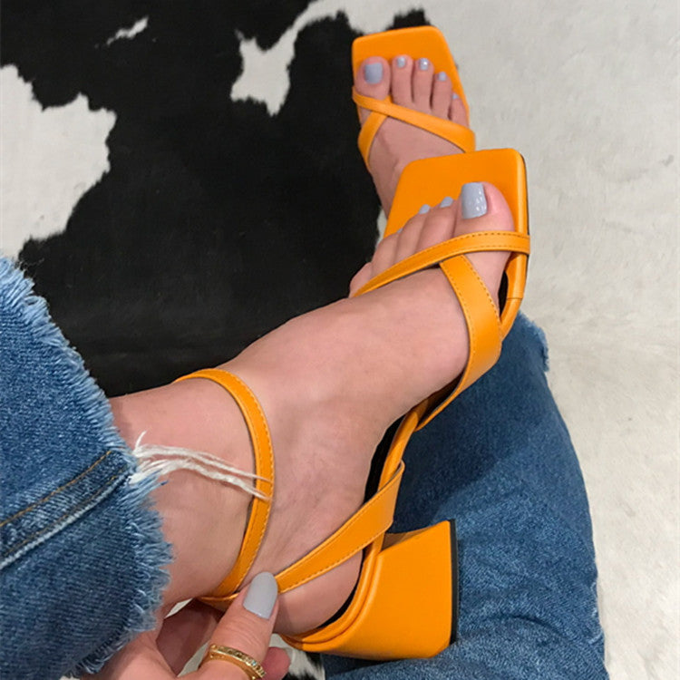 Damen Trendige Sandalen mit quadratischer Spitze und komfortablem Blockabsatz