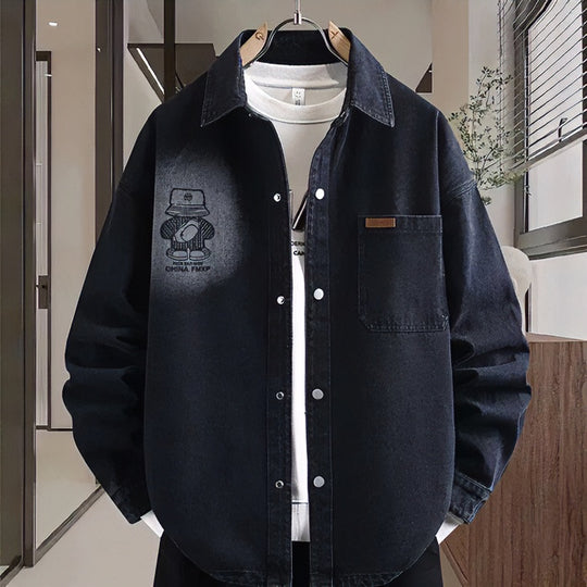 Herren Oversized Denim-Hemdjacke im Relaxed-Worker-Style mit Brusttasche und Druckknöpfen Shop Nory