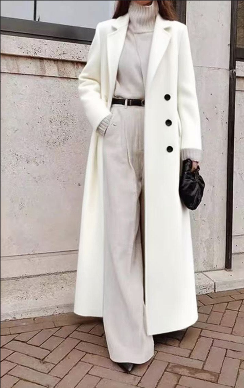 Damen Eleganter Wollmantel mit doppelter Knopfleiste und tiefen Taschen