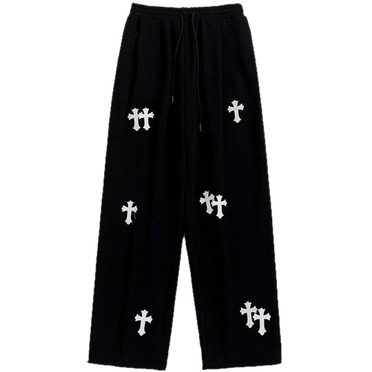 Herren weite Baumwoll-Jogginghose mit Allover-Kreuzprint und elastischem Tunnelzugbund Shop Nory