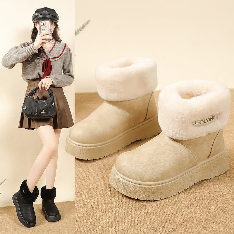 Damen Kuschelige Plateau‑Stiefeletten mit faux‑Fellkragen und rutschfester Gummisohle Shop Nory