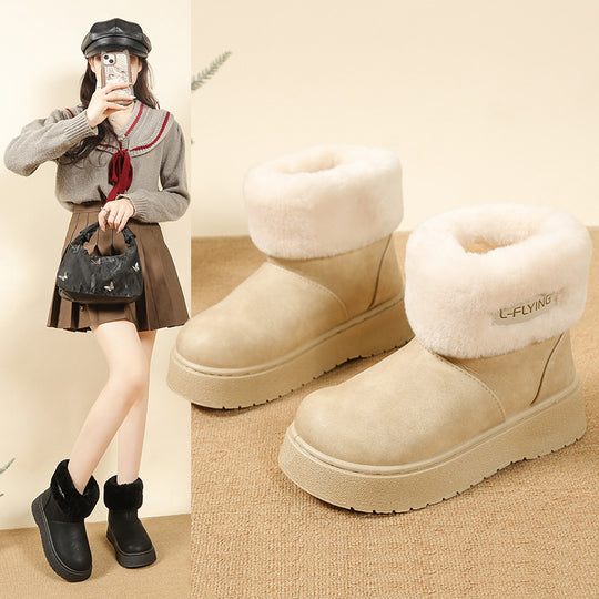 Damen Kuschelige Plateau‑Stiefeletten mit faux‑Fellkragen und rutschfester Gummisohle Shop Nory