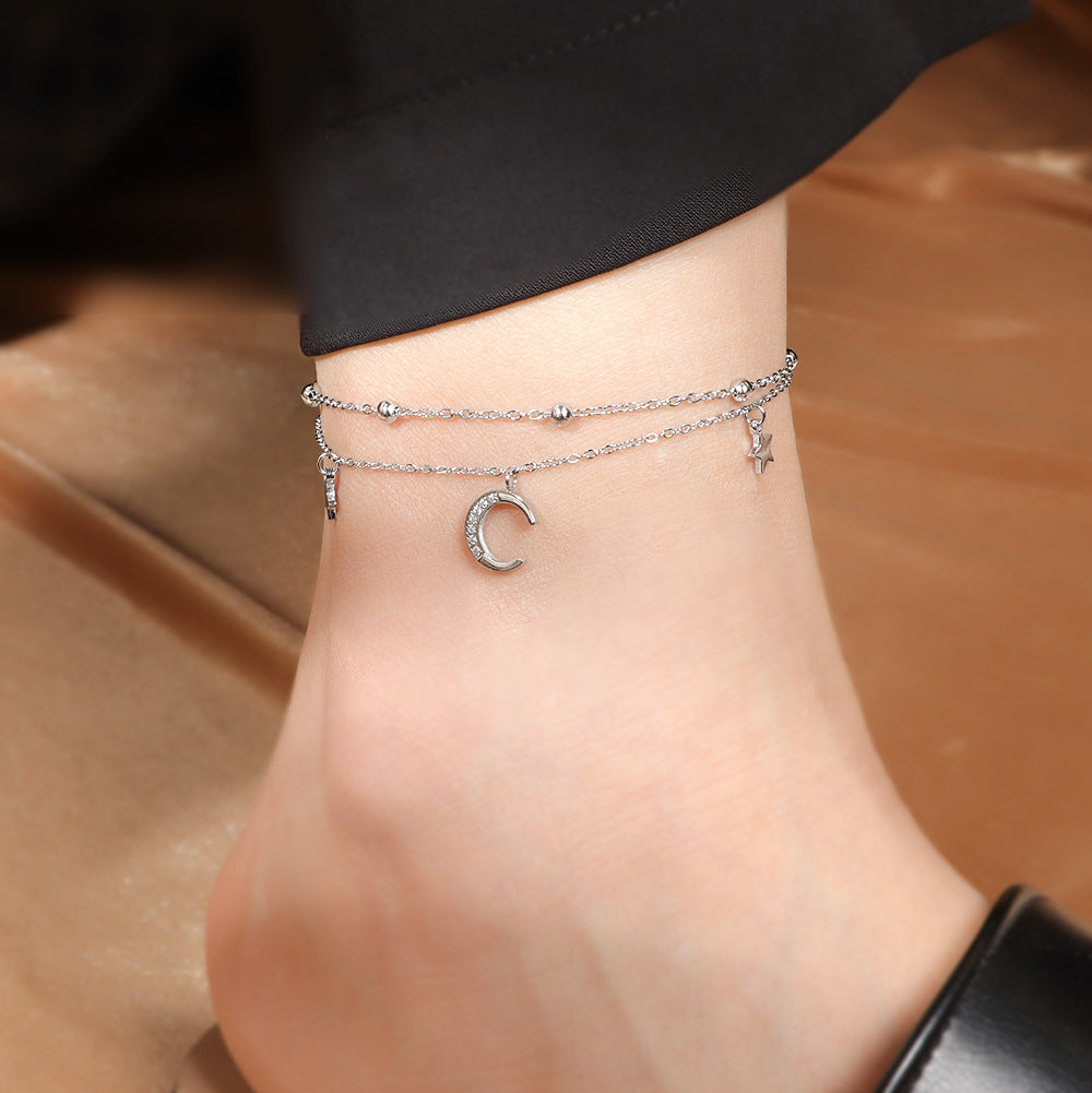 Damen Fußkette mit funkelnden Anhängern und Mond-Design Shop Nory