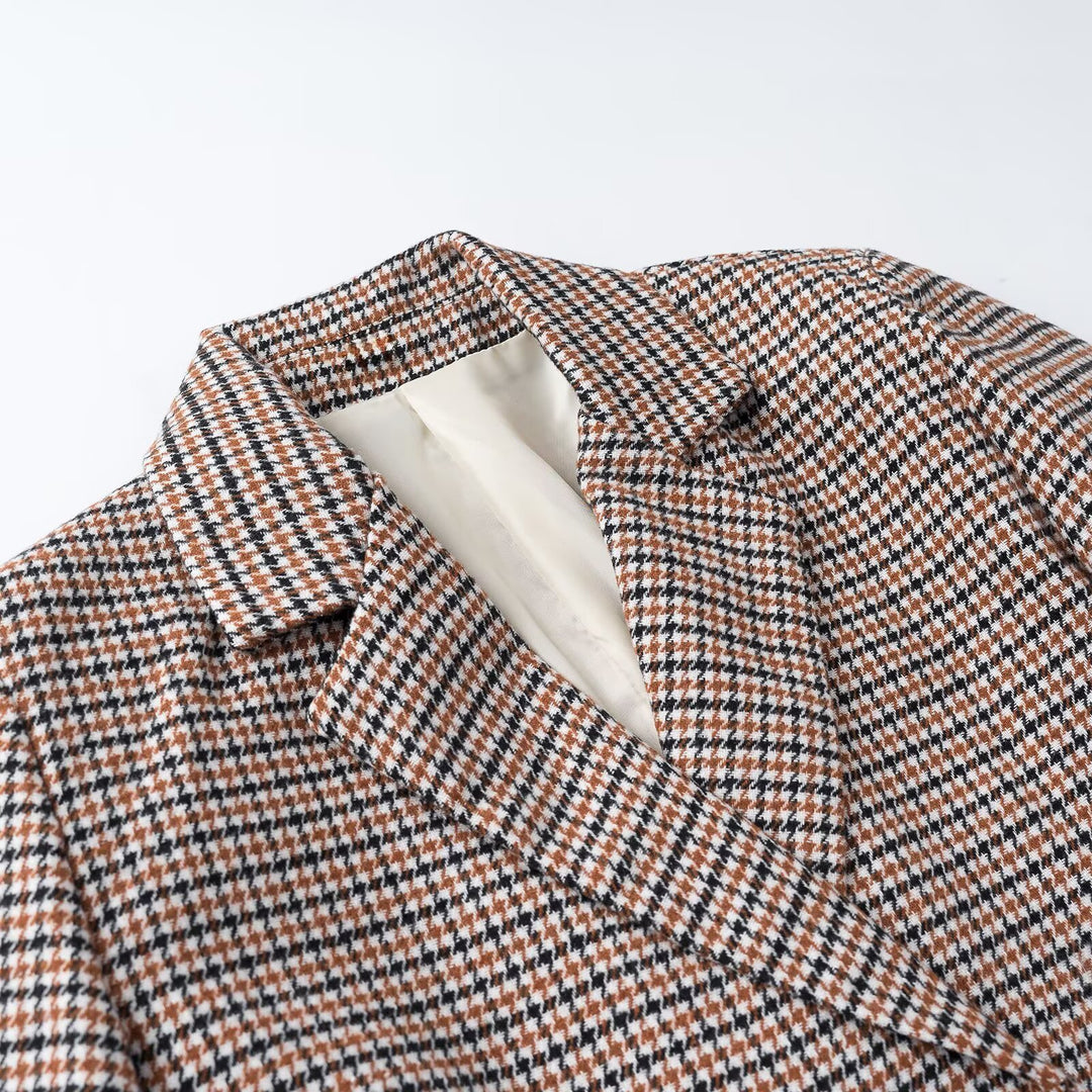 Damen Cropped Blazer im Hahnentritt-Muster mit doppelreihiger Knopfleiste Shop Nory