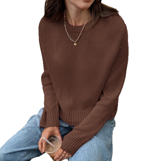 Damen nan gestrickter Feinstrick-Pullover mit Rundhalsausschnitt, leichter Oversize-Passform und gerippten Bündchen Shop Nory