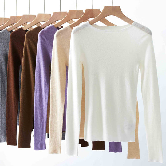 Damen Feiner Langarm-Feinstrickpullover mit U-Boot-Ausschnitt und figurbetonter Passform Shop Nory