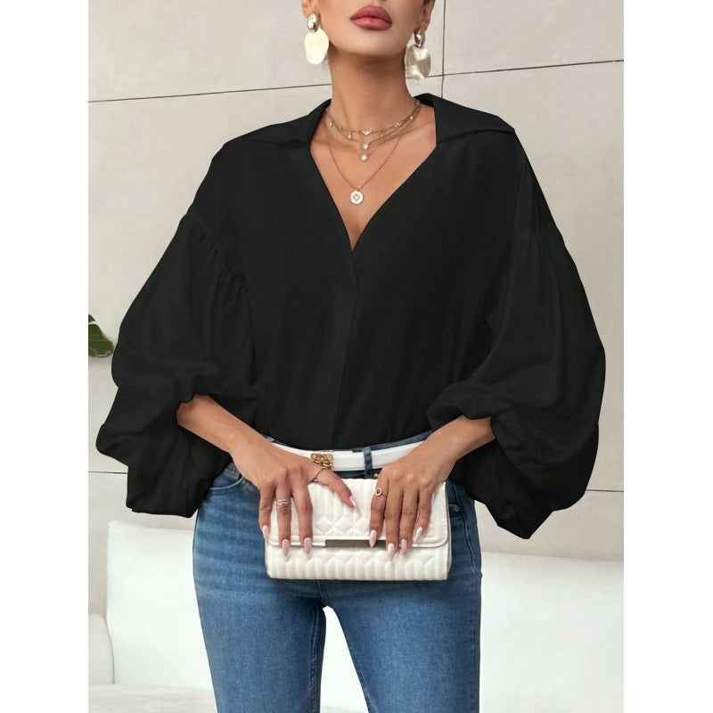Damen Bluse mit voluminösen Ballonärmeln und elegantem Kragen