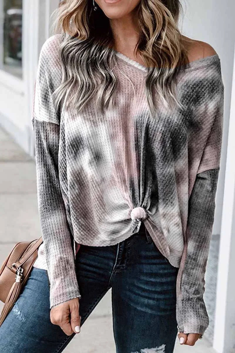 Damen lässiges Oversized Oberteil mit Spitzenhemd Detail und modischem Knoten