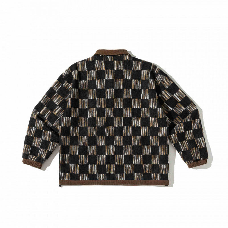 Unisex Kastenförmige Overshirt-Jacke mit Cordkragen, geometrischem Jacquardmuster und Pattentaschen Shop Nory