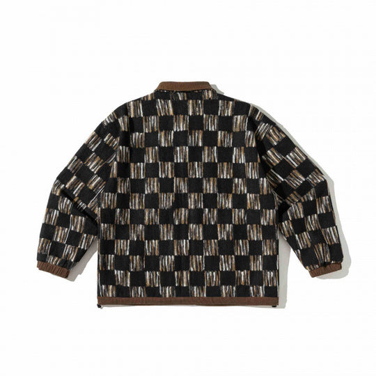 Unisex Kastenförmige Overshirt-Jacke mit Cordkragen, geometrischem Jacquardmuster und Pattentaschen Shop Nory