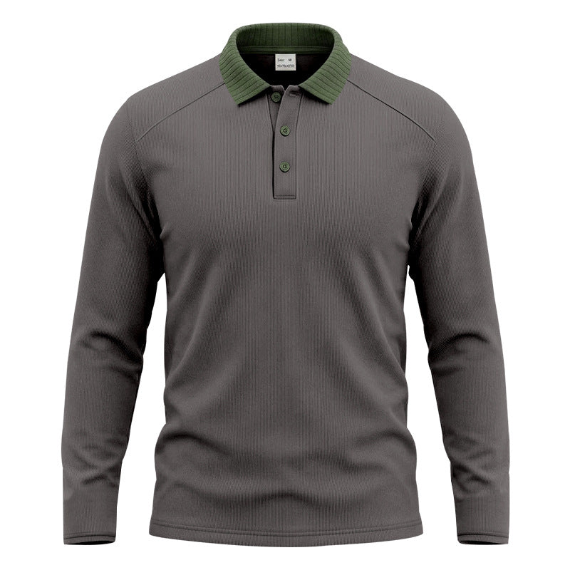 Herren Langarm-Poloshirt mit gerippter Kontrastkragen und feiner Waffelstruktur Shop Nory