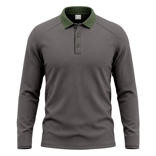 Herren Langarm-Poloshirt mit gerippter Kontrastkragen und feiner Waffelstruktur Shop Nory