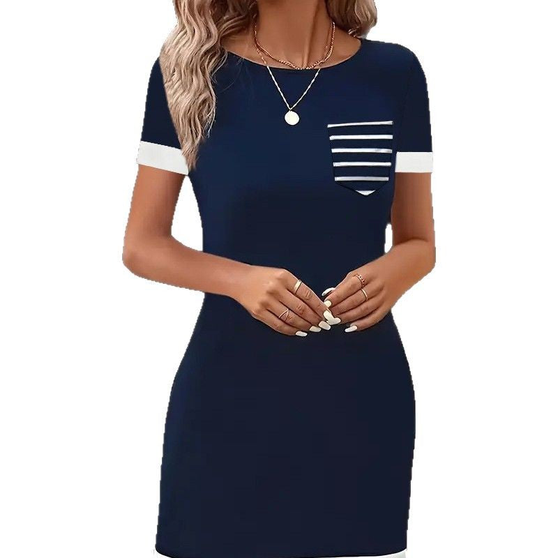 Damen Freizeitkleid mit modischem Streifendesign und praktischer Brusttasche