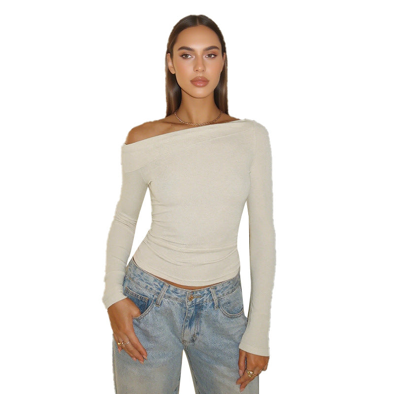 Damen Asymmetrisches Off-Shoulder Langarm-Top mit taillierter Passform Shop Nory