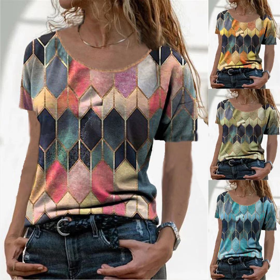 Damen Kurzarm Oberteil mit geometrischem Muster