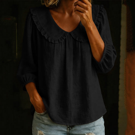 Damen Lockeres Tunika-Blusenshirt mit extra großem Rüschkragen Shop Nory