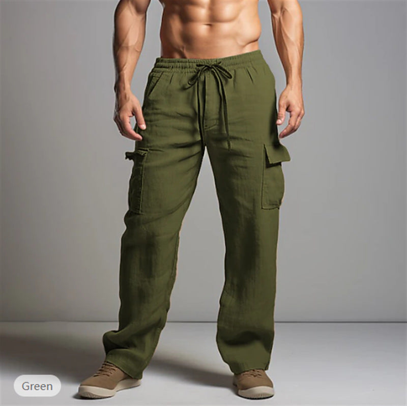 Herren leichte Leinen Cargohose mit elastischem Bund und großen Seitentaschen Shop Nory