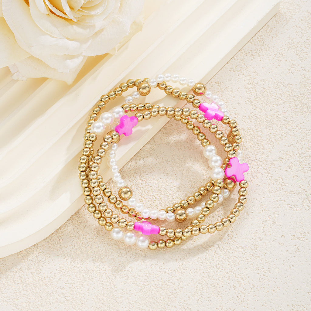 Damen Armband-Set mit eleganten Perlen- und Kreuzdetails Shop Nory