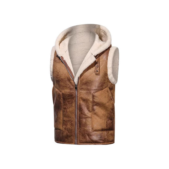 Herren Kapuzenweste im Lammfell‑Look mit Teddyfutter, Reißverschluss und großen Pattentaschen Shop Nory
